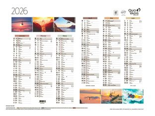 Quo Vadis - Calendrier éphéméride - 2025 - Français - Fantaisie - Multicolore - 12 mois de janvier à décembre - 55x40,5 cm - Papier Clairefontaine blanc - Fabrication française