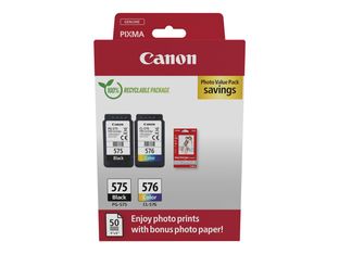 Canon PG-575/CL-576 - Pack de 2 - noir, couleur (cyan, magenta, jaune) + pack photo - cartouche d'encre originale