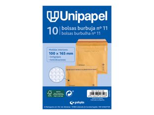 Unipapel - Bolsa burbujas - No. 11 - 100 x 165 mm - cuadrado - extremo abierto - autoadhesivo (Peel & Seal) - plástico de burbujas - paquete de 10