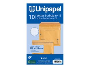 Unipapel - Bolsa burbujas - No. 12 - 120 x 215 mm - cuadrado - extremo abierto - autoadhesivo (Peel & Seal) - plástico de burbujas - paquete de 10