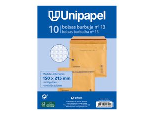 Unipapel - Bolsa burbujas - No. 13 - 150 x 215 mm - cuadrado - extremo abierto - autoadhesivo (Peel & Seal) - plástico de burbujas - paquete de 10