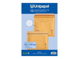 Unipapel - Bolsa burbujas - No. 16 - 220 x 340 mm - cuadrado - extremo abierto - autoadhesivo (Peel & Seal) - plástico de burbujas - paquete de 10