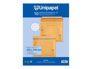 Unipapel - Bolsa burbujas - No. 17 - 230 x 340 mm - cuadrado - extremo abierto - autoadhesivo (Peel & Seal) - plástico de burbujas - paquete de 10