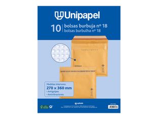 Unipapel - Bolsa burbujas - No. 18 - 270 x 360 mm - cuadrado - extremo abierto - autoadhesivo (Peel & Seal) - plástico de burbujas - paquete de 10