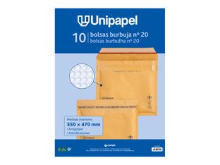 Unipapel - Bolsa burbujas - No. 20 - 340 x 470 mm - cuadrado - extremo abierto - autoadhesivo (Peel & Seal) - plástico de burbujas - paquete de 10