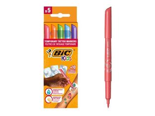BIC KiDS Temporary Tattoo - 5 Marcadores - no permanente - colores surtidos - 10 plantillas 