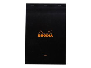 RHODIA N°19 - Bloc notes agrafé - 210 x 318 mm - 80 feuilles - 160 pages - papier extra blanc - réglé - couverture noire