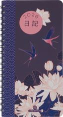 Agenda de poche spiralé Tokyo - 1 semaine sur 2 pages - 9,5 x 17 cm - fleurs - Oberthur