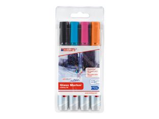 edding 95 - Marqueur - pour verre, carte en verre, tableau blanc - noir, orange, rose, bleu clair - 1.5-3 mm (pack de 4)