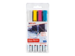 edding 95 - Marqueur - pour verre, carte en verre, tableau blanc - blanc, bleu clair, rose, jaune - 1.5-3 mm (pack de 4)