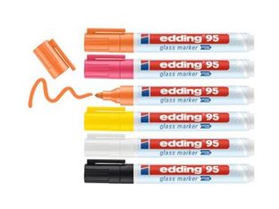 edding - Marqueur - pour verre, carte en verre, tableau blanc - noir, blanc, jaune, orange, rose, bleu clair - 1.5-3 mm (pack de 6)