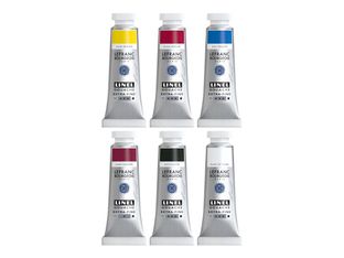 Lefranc Bourgeois LINEL EXTRA-FINE Series 1 - Ensemble de peinture - 6 parties - gouache - 6 couleurs - laque cramoisi, noir ivoire, bleu primaire, rouge primaire, jaune primaire, blanc titane - 14 ml