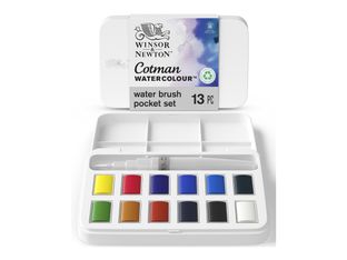 Winsor & Newton Cotman Pocket Set - Ensemble de peinture - 13 parties - aquarelle - 12 couleurs - couleurs assorties - fine - demi-plateau