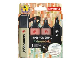 STABILO BOSS ORIGINAL NatureCOLORS - Marcador - sombra, siena, verde barro, negro - tinta al agua - 2-5 mm (paquete de 4)