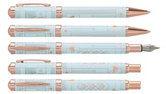 Parure : plume + bille ENZO VARINI "Palazzo Graphic" Bleu clair, motifs et attributs rose gold