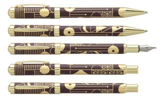 Parure : plume + bille ENZO VARINI "Palazzo Graphic" Bordeaux, motifs et attributs dorés