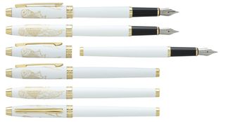 Plume ENZO VARINI "Taormina XL Océan" Blanc, motif Poisson et attributs dorés