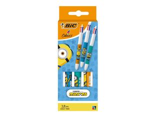 BIC 4 Couleurs Decors Limited Edition - Stylo bille 4 couleurs - Minions - rouge, bleu, vert, noir - 1 mm - moyen - rétractable (pack de 3)