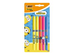 BIC Highlighter Grip Minions - Surligneur - Minions - bleu fluorescent, orange fluorescent, jaune fluorescent, rose fluorescent - encre à l'eau - 1.6-3.3 mm - épais (pack de 5)