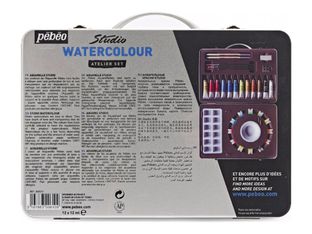 Pebeo Studio - Ensemble de peinture - 33-piece - aquarelle - couleurs assorties - fine - demi-plateau - 12 ml