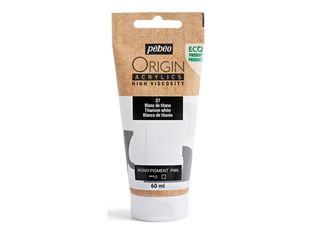 Pebeo Origin - Peinture - acrylique à base d'eau - blanc titane - transparent - mat - 60 ml
