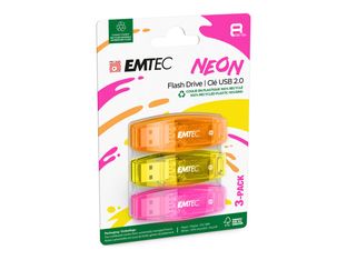 EMTEC C410 Neon -  3 Clés USB - 8 Go - USB 2.0 - jaune, orange, rose