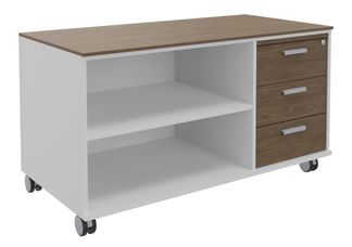Console mobile KHEOPS - L120XP60XH66 cm - 3 tiroirs - structure blanc perle - finition imitation noyer