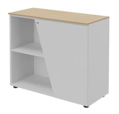 Armoire basse KHEOPS - porte à droite - structure blanc perle - finition imitation chêne clair