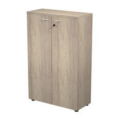 Bibliothèque haute Trend - L80xP35xH120 cm - 2 portes en mélaminé avec serrure - chêne canadien