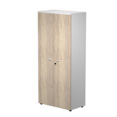 Bibliothèque haute Trend - L80xP44xH180 cm - 2 portes en mélaminé imitation chêne canadien avec serrure - gris