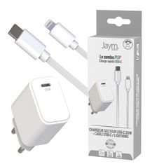 Jaym - Chargeur secteur pour smartphone + câble USB-C - blanc