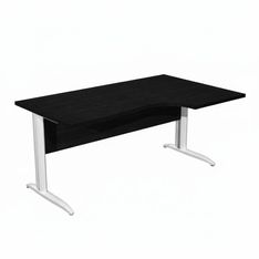 Bureau compact Trend - L160 cm - retour à droite - Pieds métals blanc - plateau imitation frêne noir - (pieds de renfort obligatoire à rajouter - non inclus)