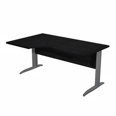 Bureau compact Trend - L160 cm - retour à gauche - Pieds métals anthracite - plateau imitation frêne noir - (pieds de renfort obligatoire à rajouter - non inclus)