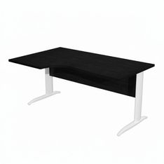 Bureau compact Trend - L160 cm - retour à gauche - Pieds métals blanc - plateau imitation frêne noir - (pieds de renfort obligatoire à rajouter - non inclus)