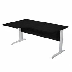 Bureau compact Trend - L160 cm - retour à gauche - Pieds métals effet chromé - plateau imitation frêne noir - (pieds de renfort obligatoire à rajouter - non inclus)