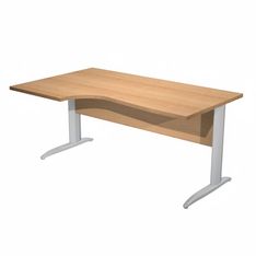 Bureau compact Trend - L160 cm - retour à gauche - Pieds métals effet chromé - plateau imitation hêtre - (pieds de renfort obligatoire à rajouter - non inclus)