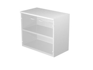 Bibliothèque basse Trend - L80xP44xH72 cm - 2 portes en verre dépoli - panneaux gris