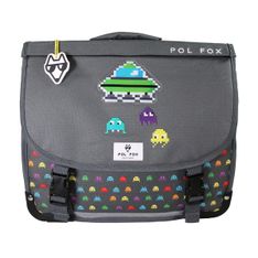 Cartable 38 cm Space Invader- 2 compartiments- gris- Pol Fox