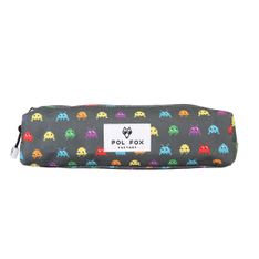 Trousse rectangulaire  Space Invader- 2 compartiments- gris- Pol Fox