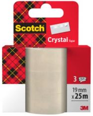  Ruban Scotch® Crystal transparent 6-1925R3, Recharge, 19 mm x 25 m, 3 rouleaux/paquet