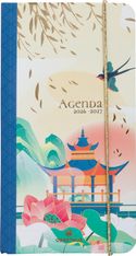 Agenda de poche à élastique Sakura - 1 semaine sur 2 pages - 9,5 x 17,5 cm - temple - Oberthur