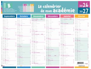 Calendrier de mon académie - Zone B - 6 mois par face - 32 x 42 cm - Oberthur