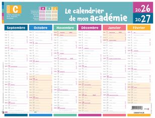 Calendrier de mon académie - Zone C - 6 mois par face - 32 x 42 cm - Oberthur