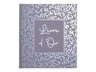 Exacompta Autentik - Livre d'or - 210 x 190 mm - 70 feuilles / 140 pages - papier blanc - motif floral - couverture grise et bleue - carton recouvert de papier