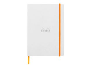 RHODIA Rhodiarama - Cahier de notes - lien parfait - A5 (148 x 210 mm) - 80 feuilles / 160 pages - papier ivoire - pointillé - couverture blanche - cuir italien