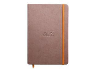 RHODIA Rhodiarama - Cahier de notes - A5 (148 x 210 mm) - 96 feuilles / 192 pages - papier ivoire - uni - couverture taupe avec fermeture orange - similicuir