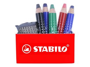 STABILO MARKDRY - Ensemble de marqueurs - non permanent - pour paperboard, tableau blanc, ardoise - bleu, noir, vert, rouge - 10 mm - 7 pièces