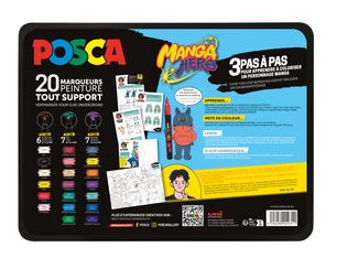 Posca - Malette en métal de 20 marqueurs - Manga - couleurs assorties