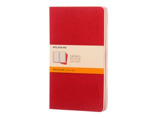 Moleskine Cahier - Journal - reliure cousue - large - 130 x 210 mm - papier ivoire - ligné - couverture rouge canneberge - carton (pack de 3)