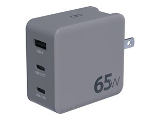 Force Power - Adaptateur secteur - technologie GaN - 65 Watt - PD - 3 connecteurs de sortie (USB, 2 x USB-C) - gris